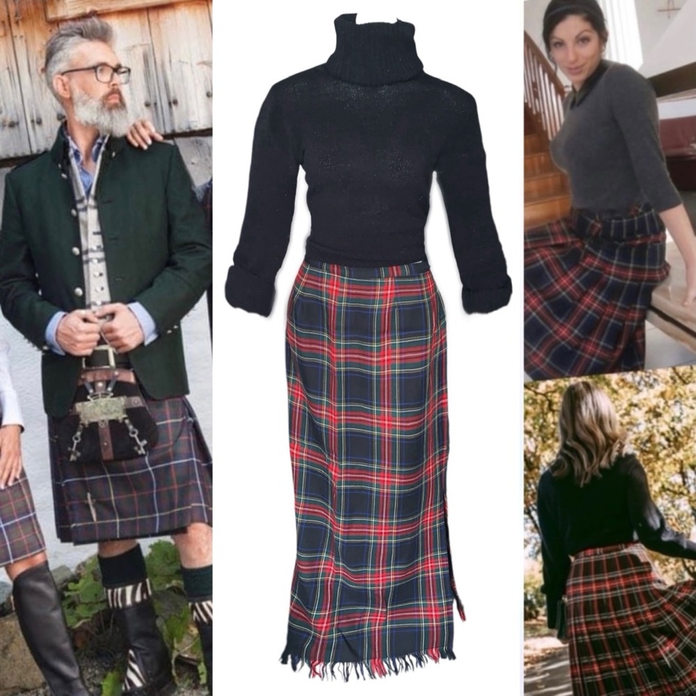 v i n t a g e :: Plaid Wool Tartan Fringe Maxi Skirt